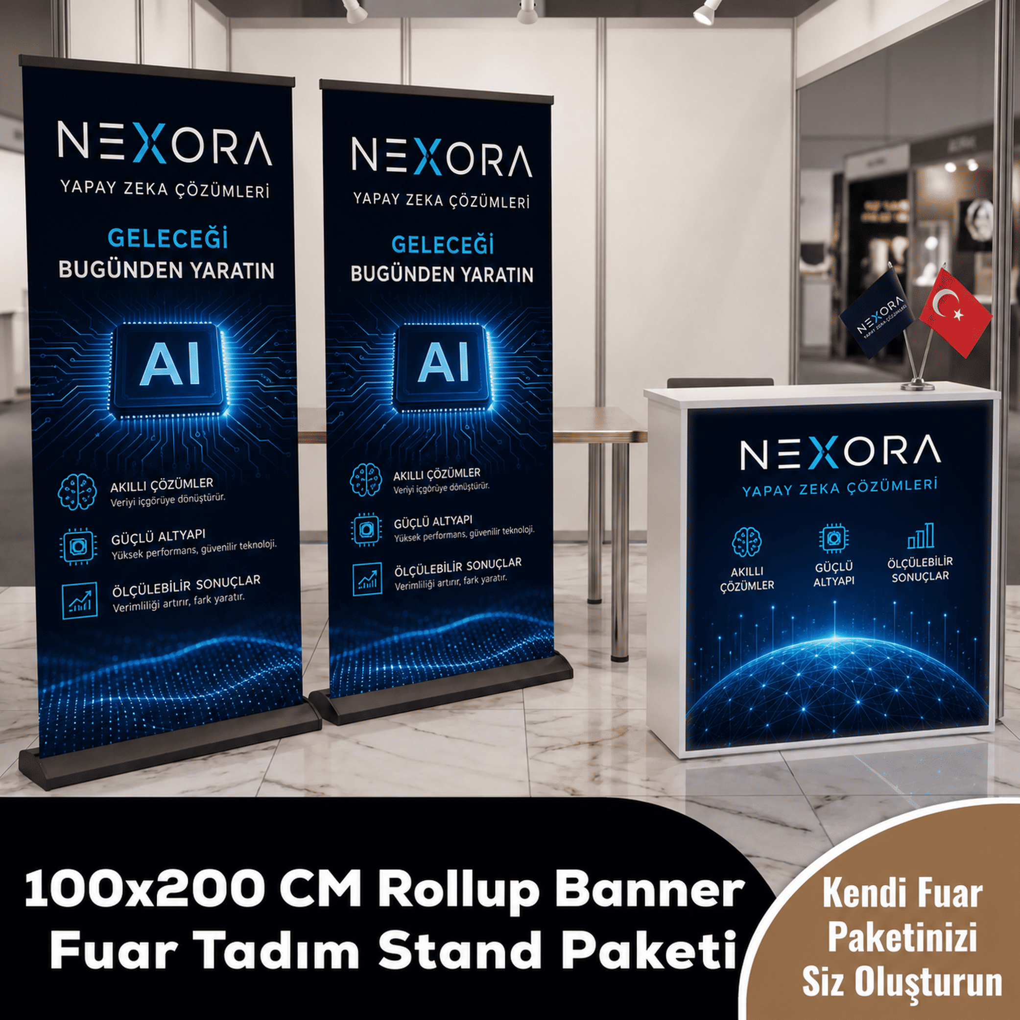 100x200 CM Rollup Banner Fuar Tadım Stand Paketi