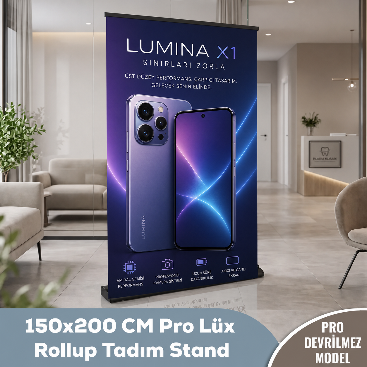 150x200 CM Pro Lüx Rollup Banner Tadım Stand