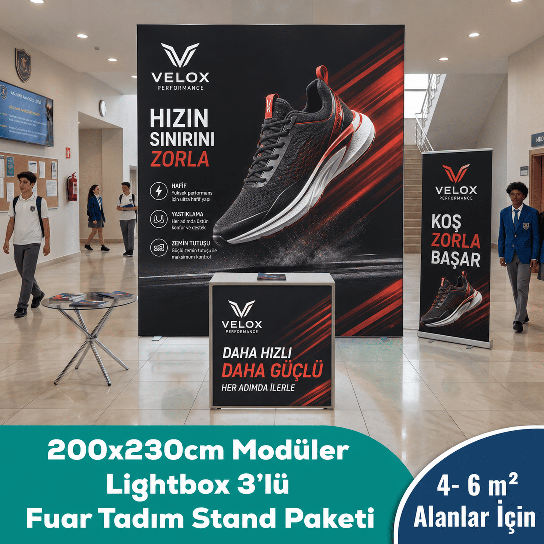 200x230 CM Modüler Lightbox 3'lü Fuar Tadım Stand Paketi