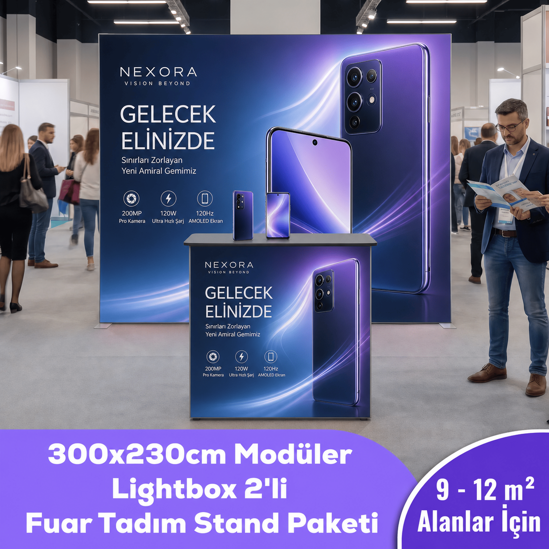 300x230 CM Modüler Lightbox 2'li Fuar Tadım Stand Paketi