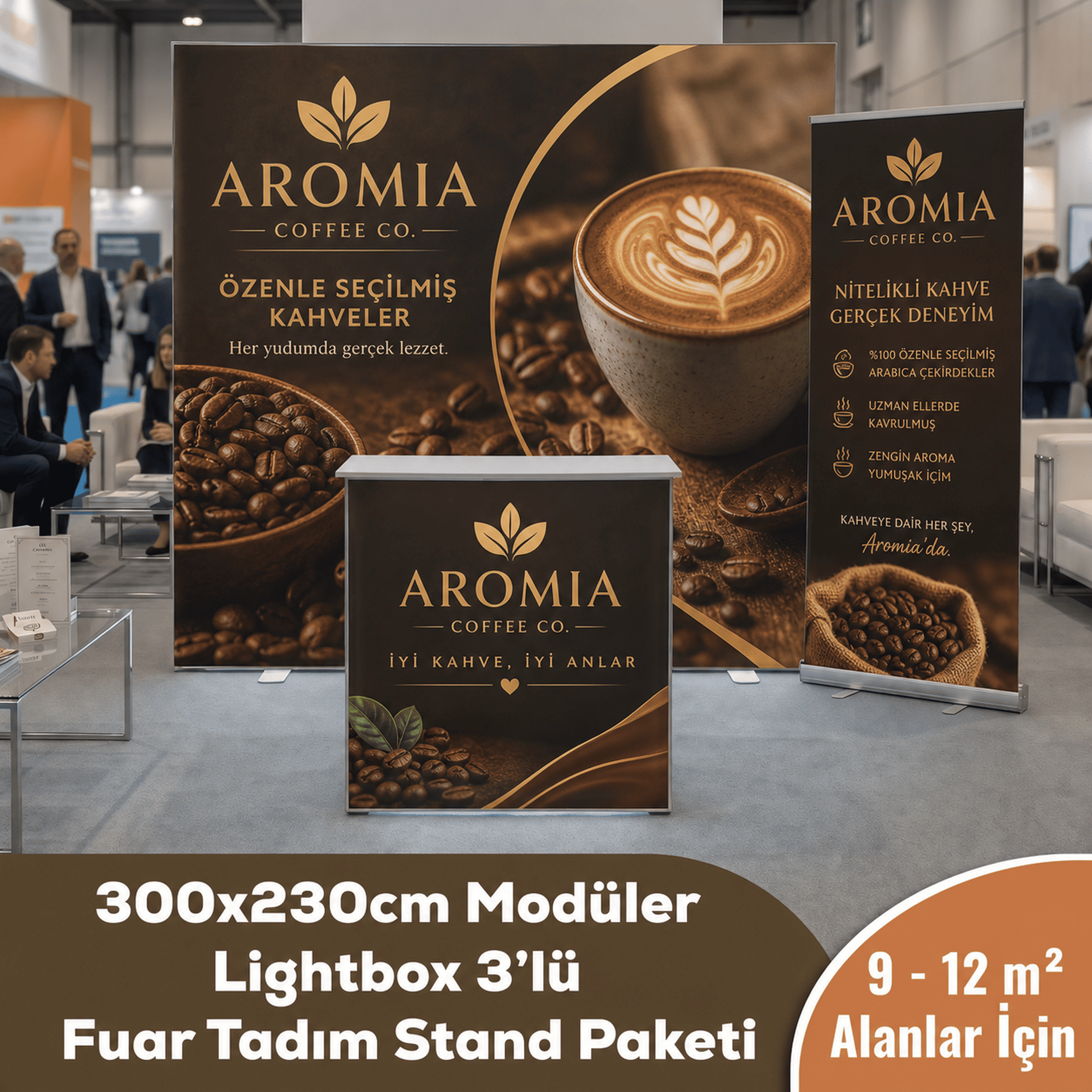 300x230 CM Modüler Lightbox 3'lü Fuar Tadım Stand Paketi