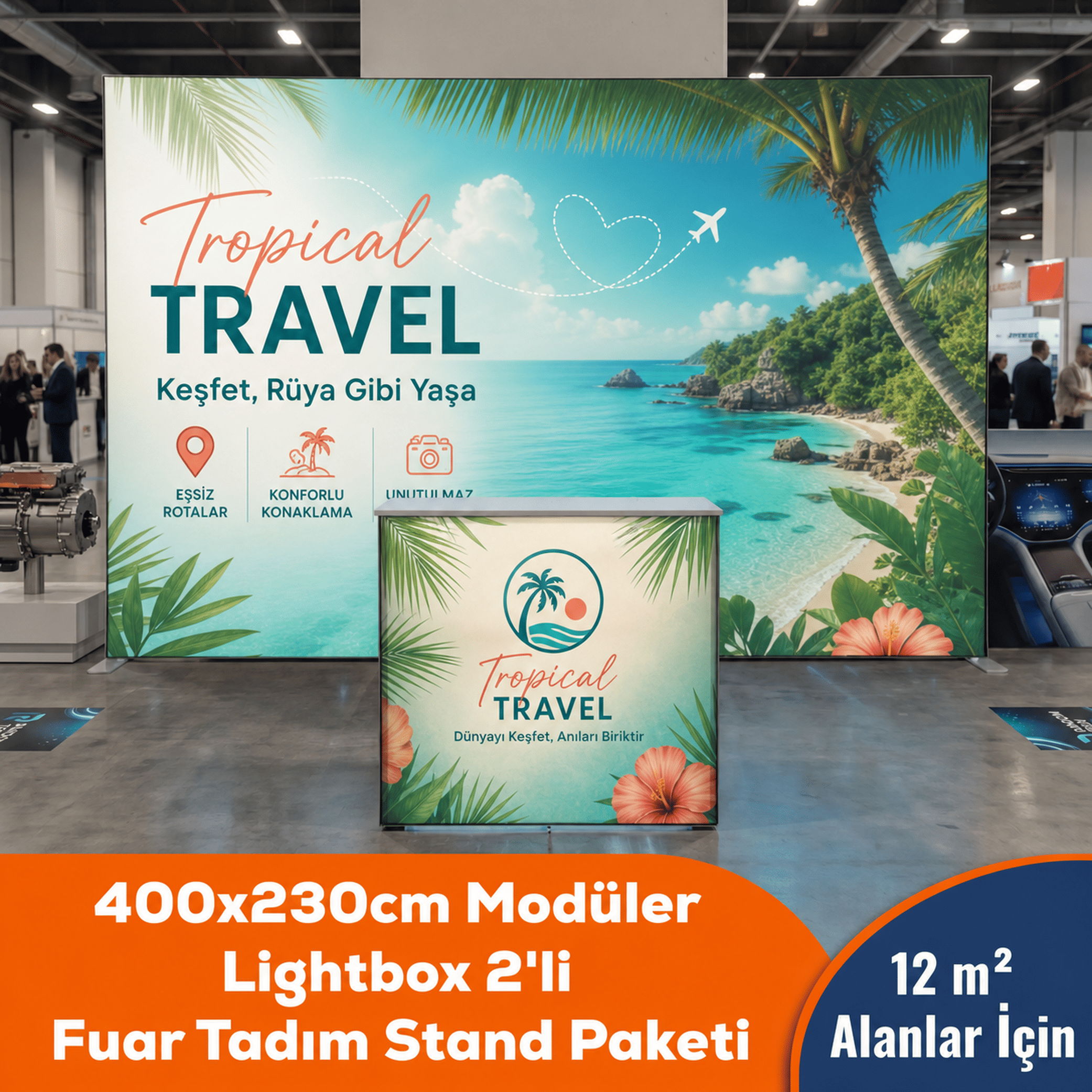 400x230 CM Modüler Lightbox 2'li Fuar Tadım Stand Paketi