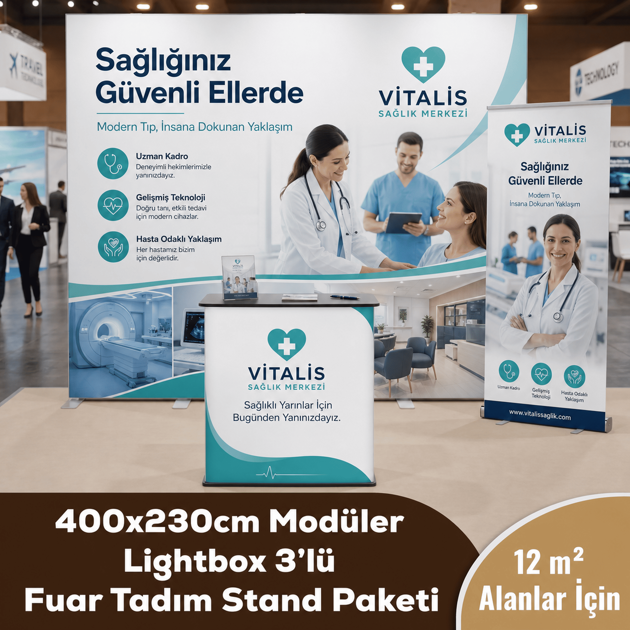 400x230 CM Modüler Lightbox 3'lü Fuar Tadım Stand Paketi
