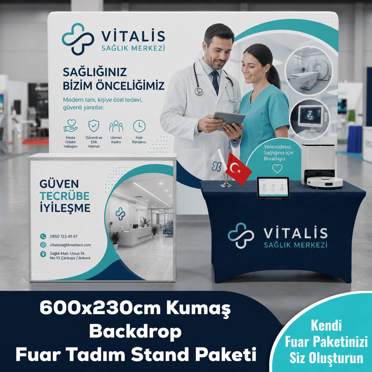 600x230 CM Kumaş Backdrop Fuar Tadım Stand Paketi