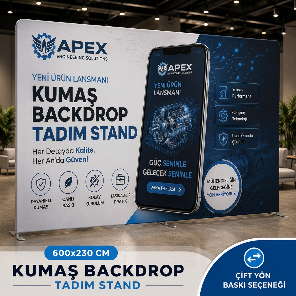 600x230 CM Kumaş Backdrop Tadım Stand