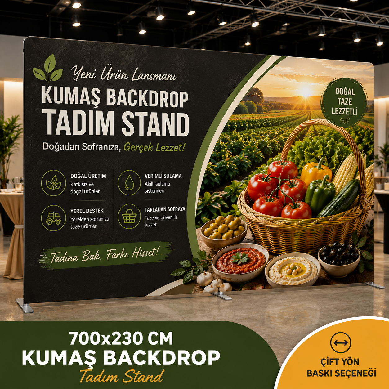 700x230 CM Kumaş Backdrop Tadım Stand