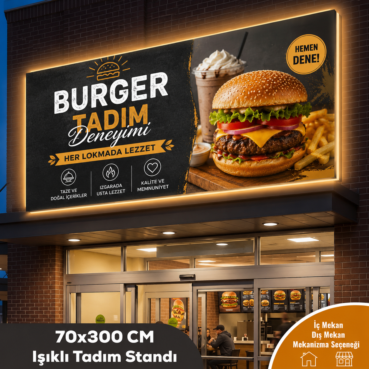 70x300 CM Işıklı Menü Tadım Stand