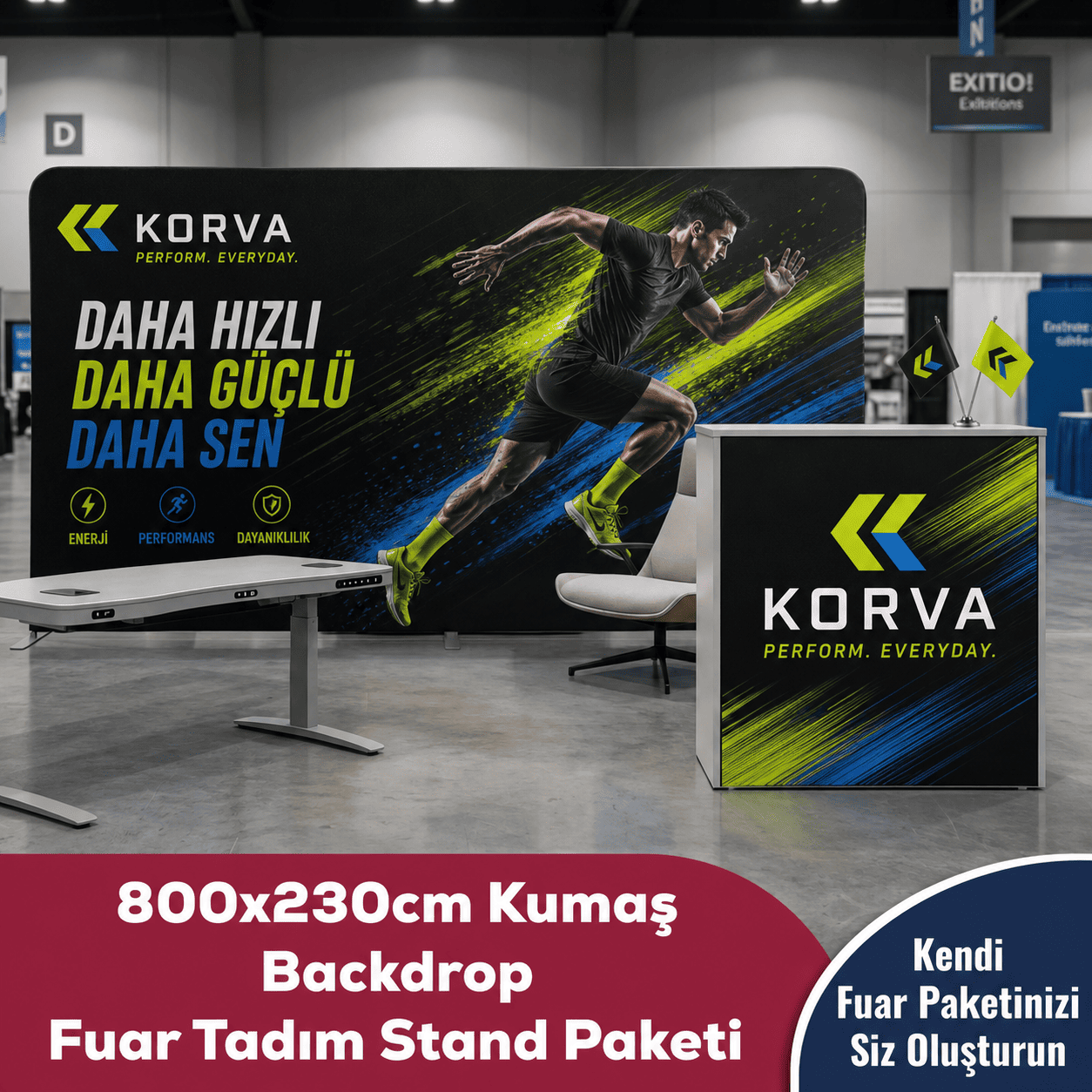 800x230 CM Kumaş Backdrop Fuar Tadım Stand Paketi