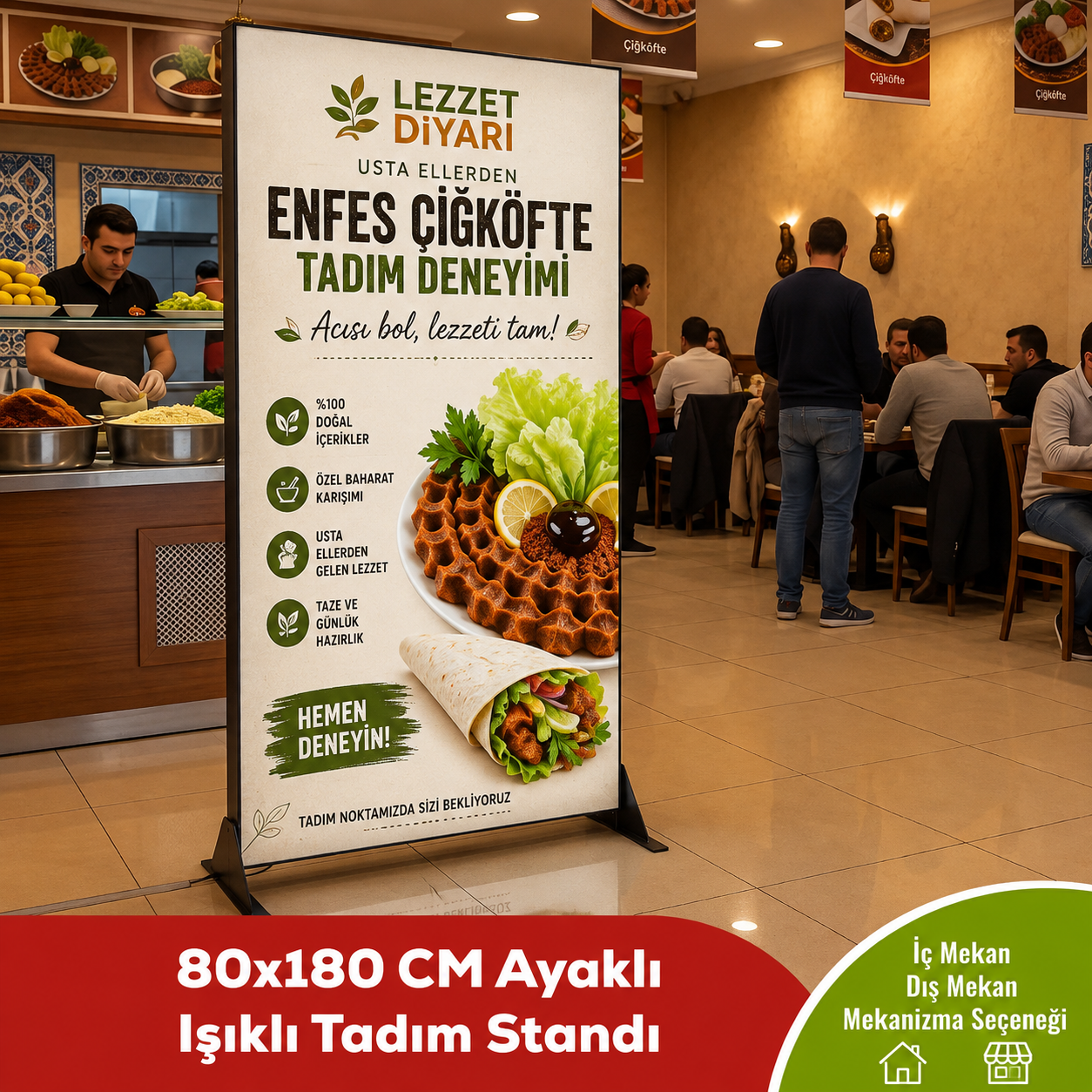 80x180 CM Ayaklı Işıklı Tadım Stand