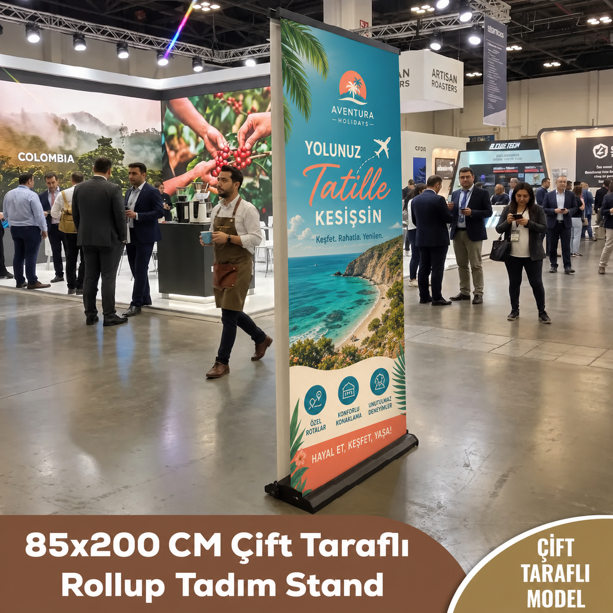 85x200 CM Çift Taraflı Rollup Banner Tadım Stand