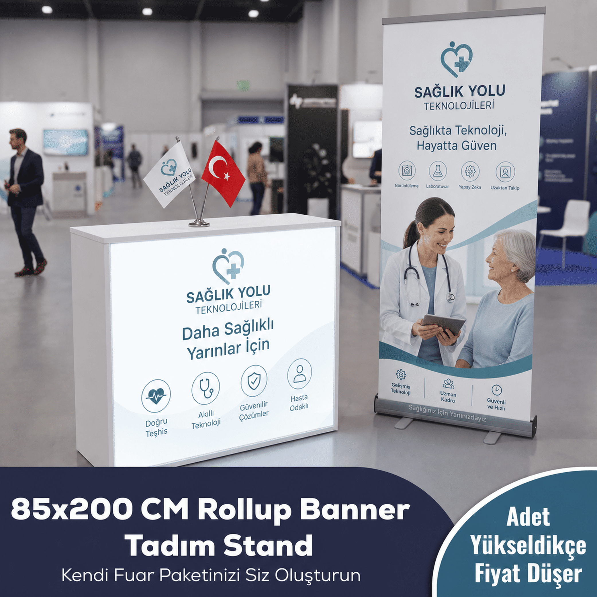 85x200 CM Rollup Banner Fuar Tadım Stand Paketi